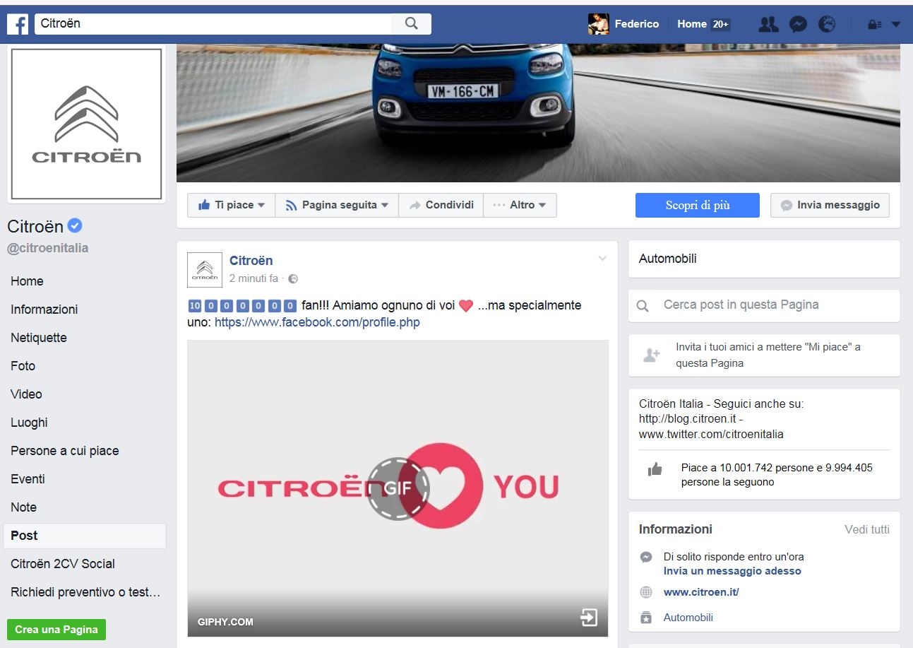 Citroën supera i 10 milioni di fan su Facebook