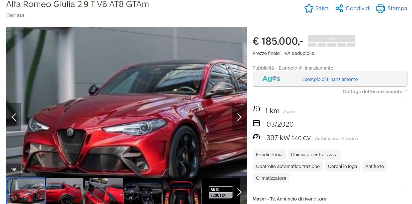 Alfa Romeo Giulia GTAm prezzo