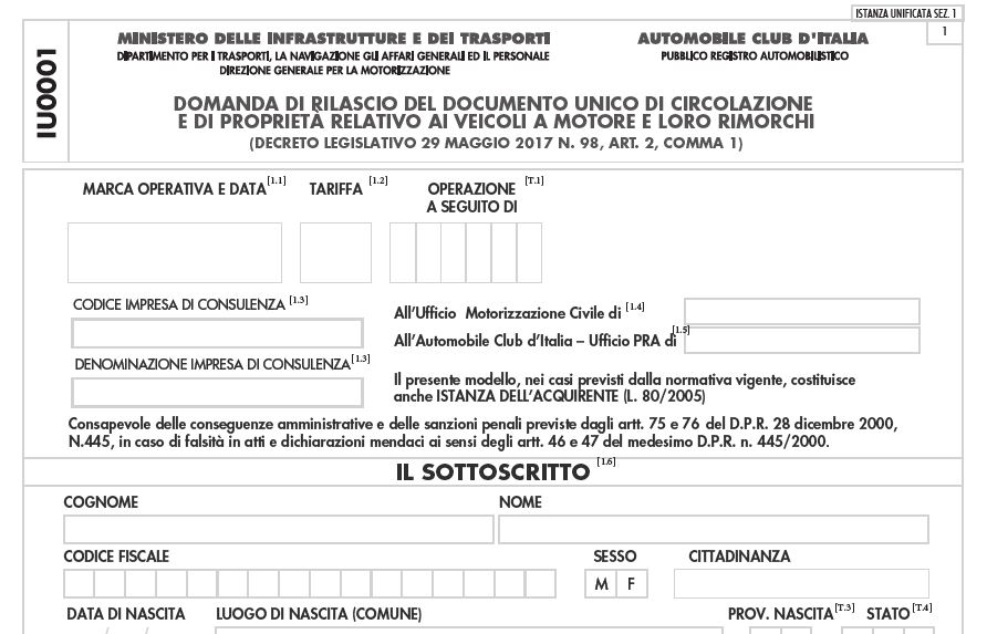 Documento Unico di Circolazione e di Proprietà del veicolo