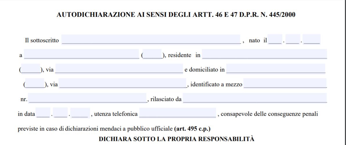 Modulo Autocertificazione Coronavirus Spostamenti tra regioni