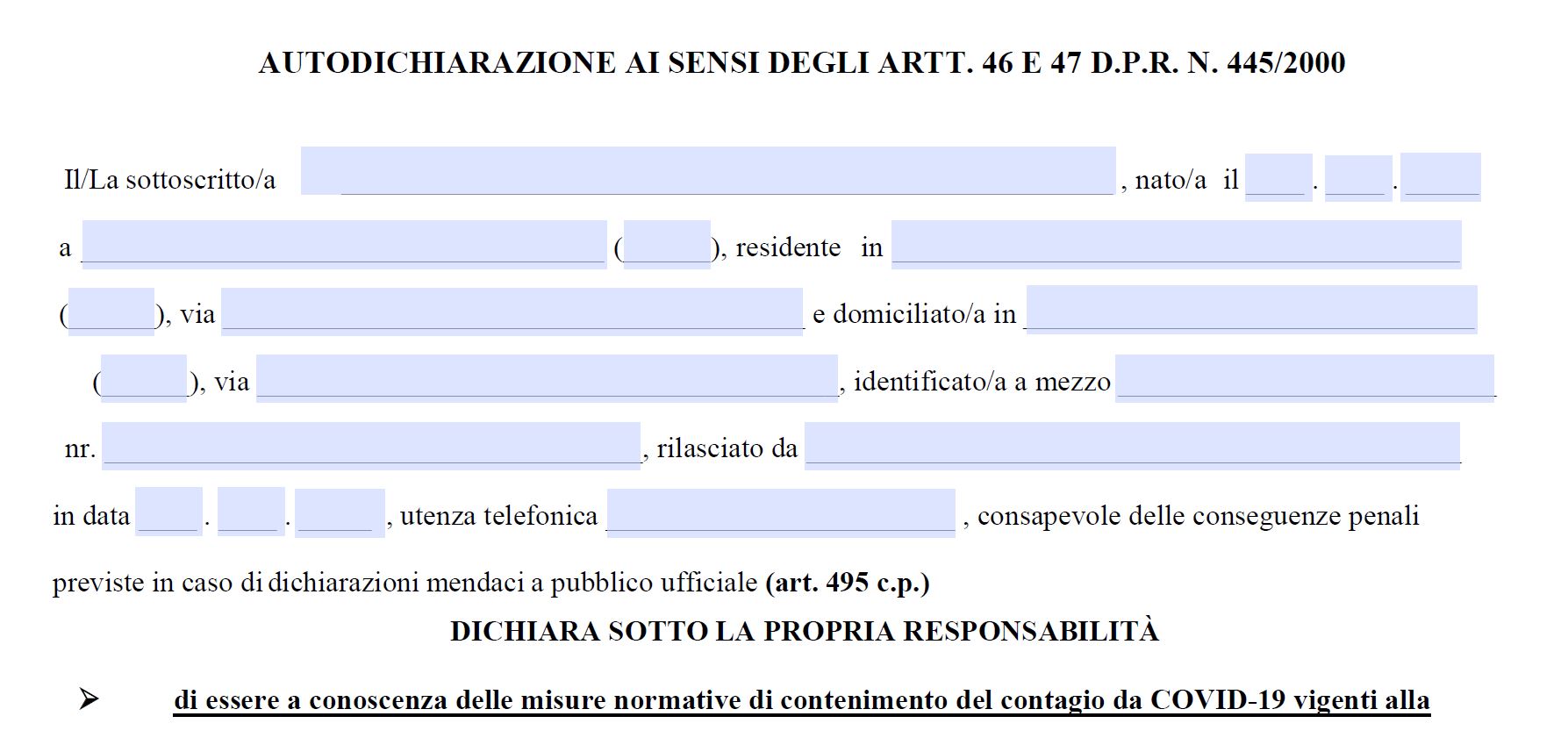 nuovo modulo autocertificazione