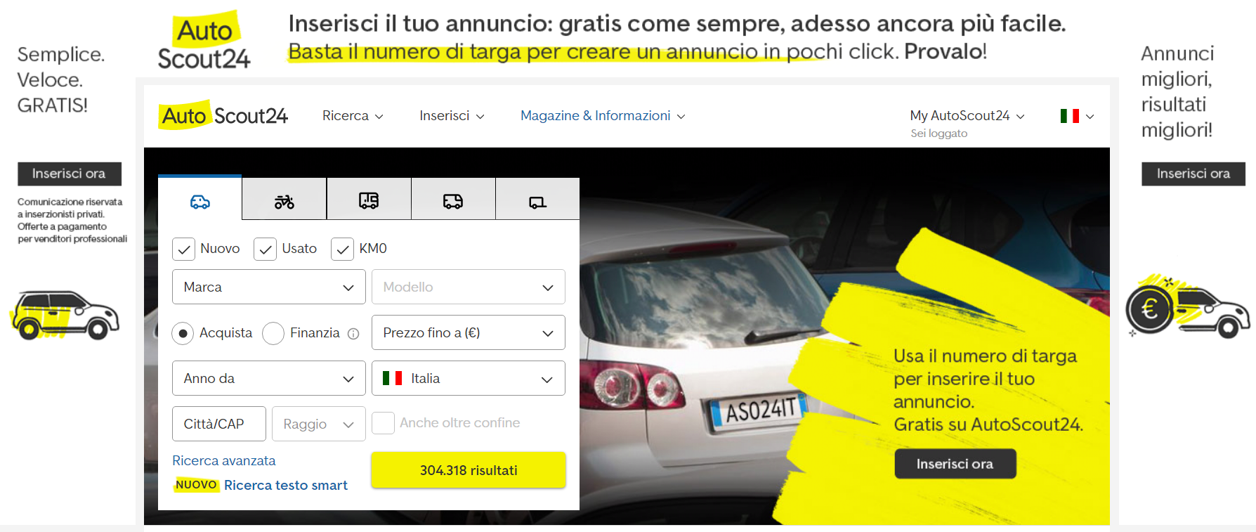 AutoScout24: al via gli annunci con il solo numero di targa. Come funziona